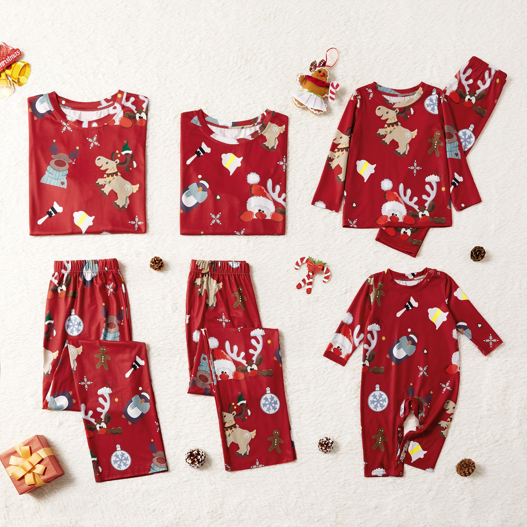 

Christmas Cute Deer Print Red Family Matching Pajamas Set
