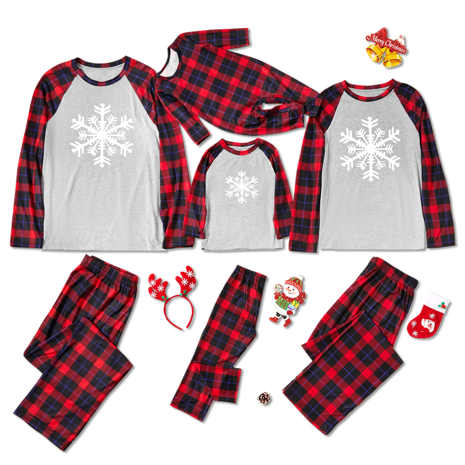 

Christmas Snowflake Print Plaid Family Matching Pajamas Sets