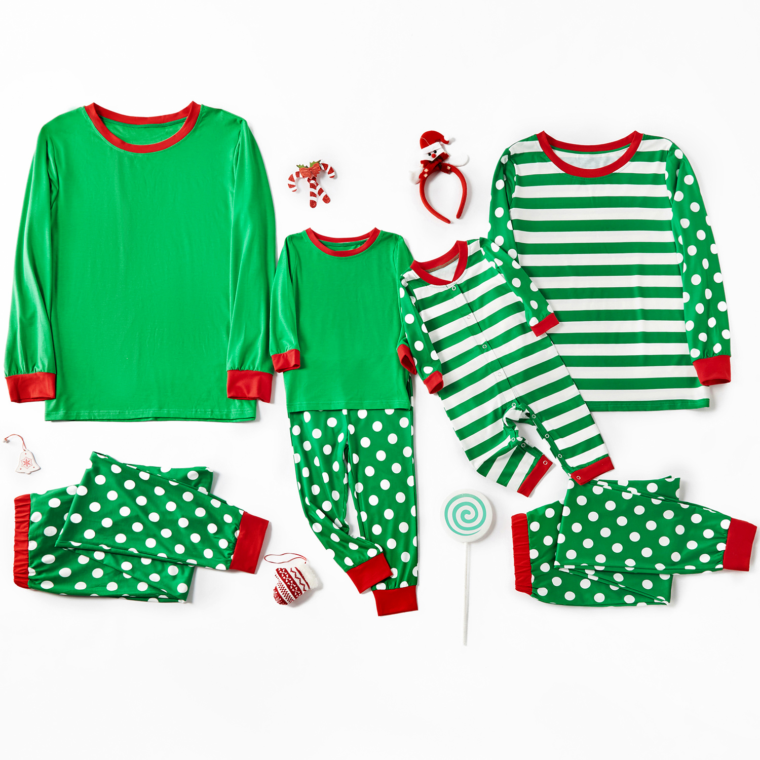 

Family Matching Polka Dots and Stripe Christmas Pajamas Sets