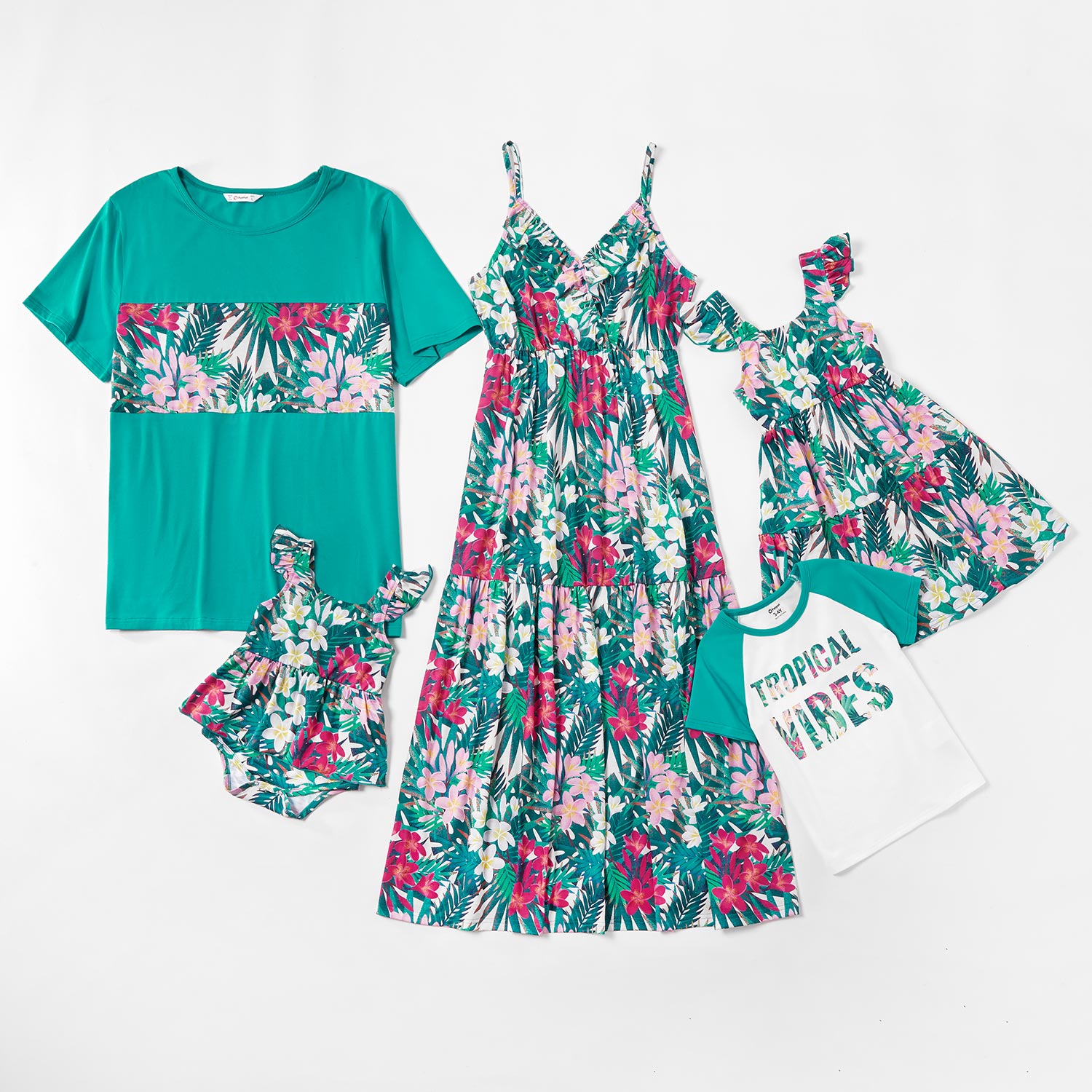 

Mosaic Floral Print Family Matching Green Sets