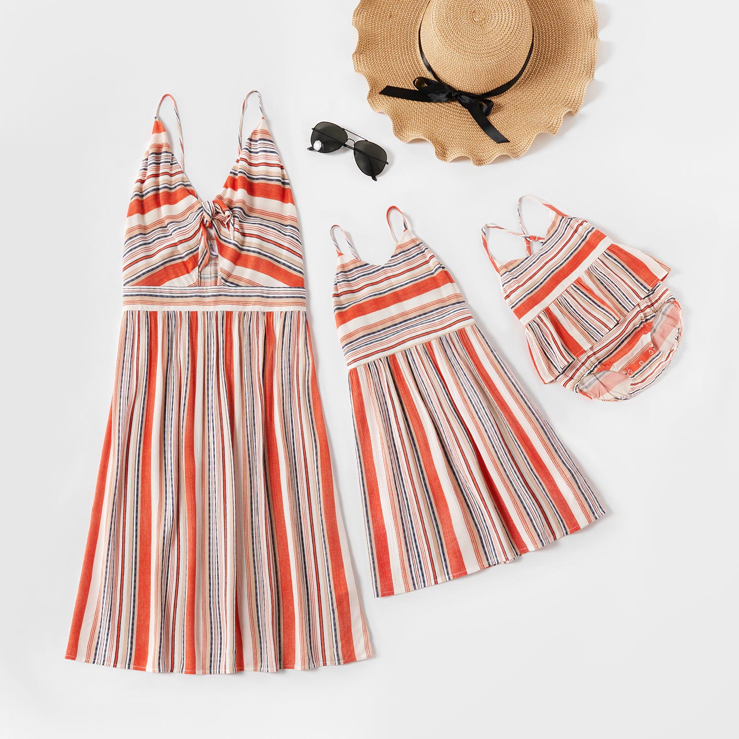 

Mosaic Mommy and Me Colorful Striped Hollow Out Tank Dresses