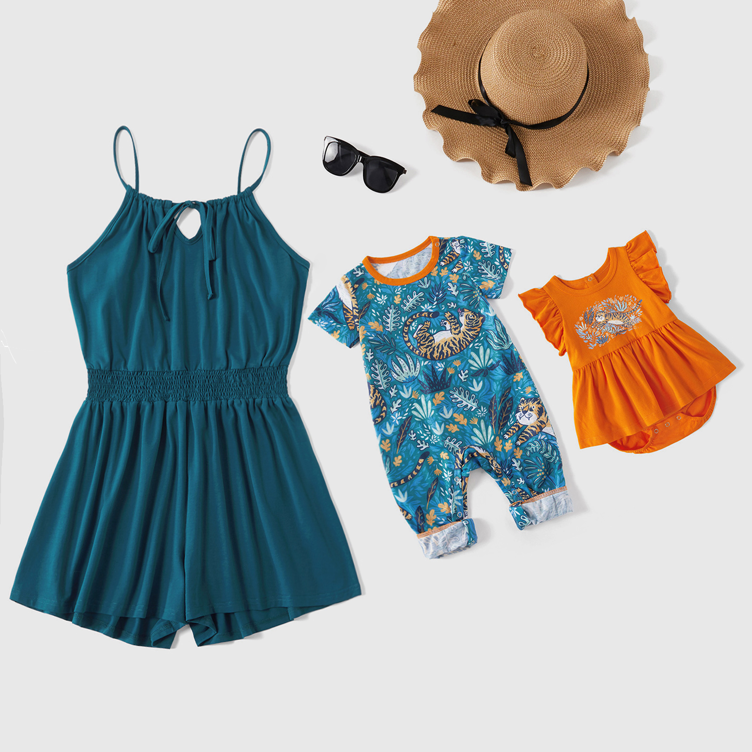 

Tiger and Plant Print Rompers for Mommy and Baby