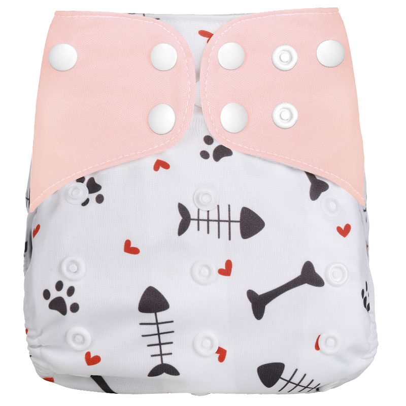 

Waterproof Adjustable Fish Bones Print Cloth Diaper