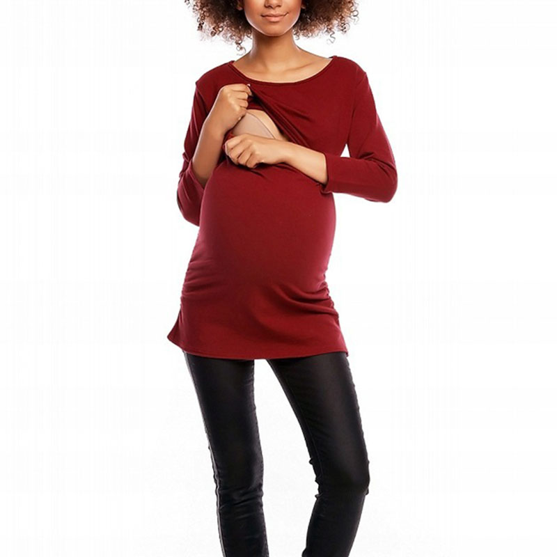 

Casual Solid Long-sleeve Nursing Tee