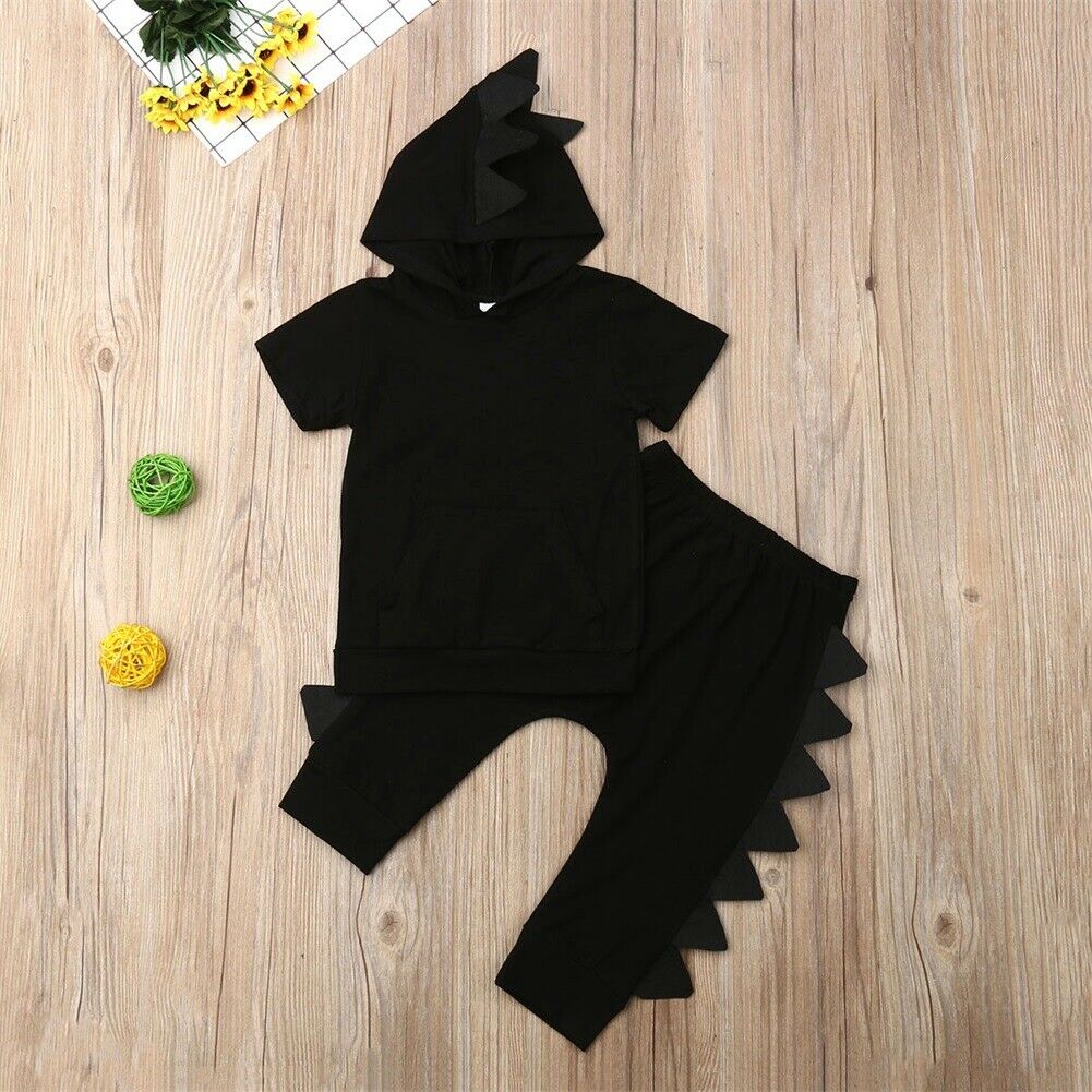 

Baby / Toddler Cartoon Solid Hooded Top and 3D Dino Decor Pants Set