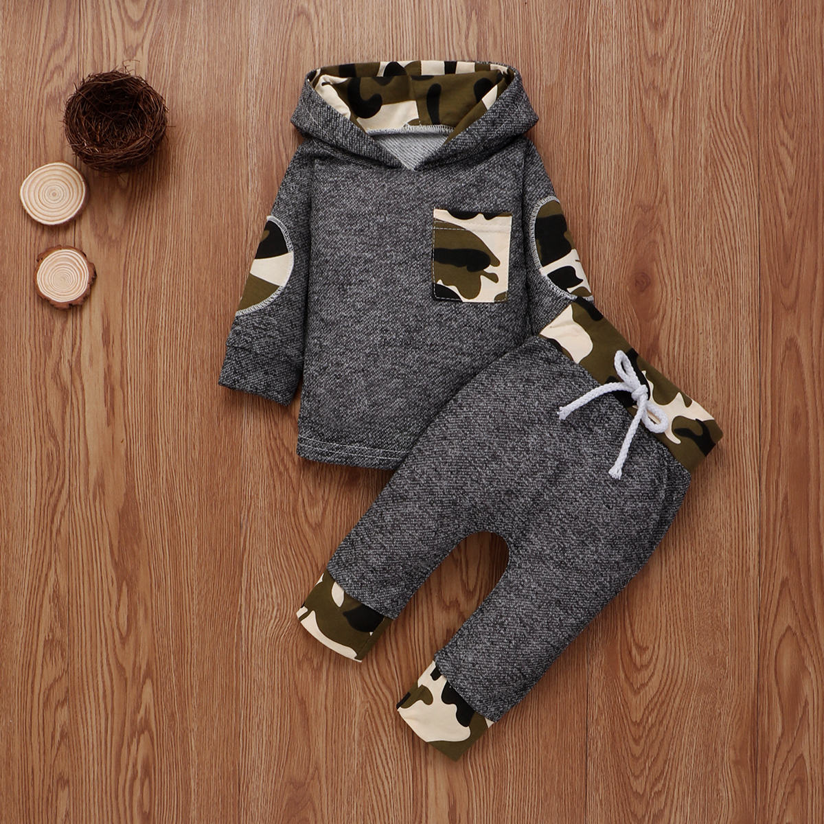 

Baby Boy Camouflage Long-sleeve Hoodie and Pants Set