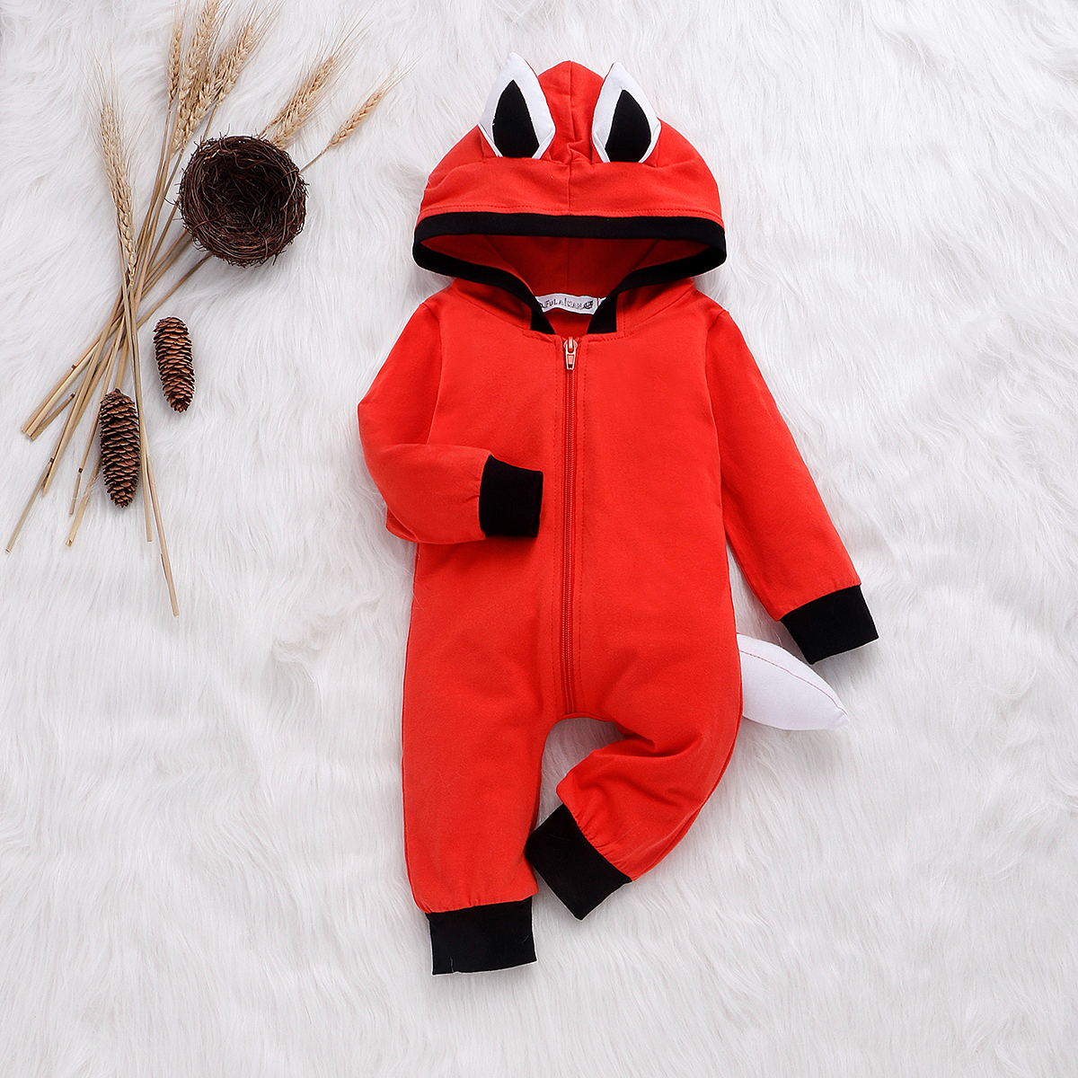 

Baby Boy / Girl 3D Ears Design Solid Hooded Long-sleeve Jumpsuit