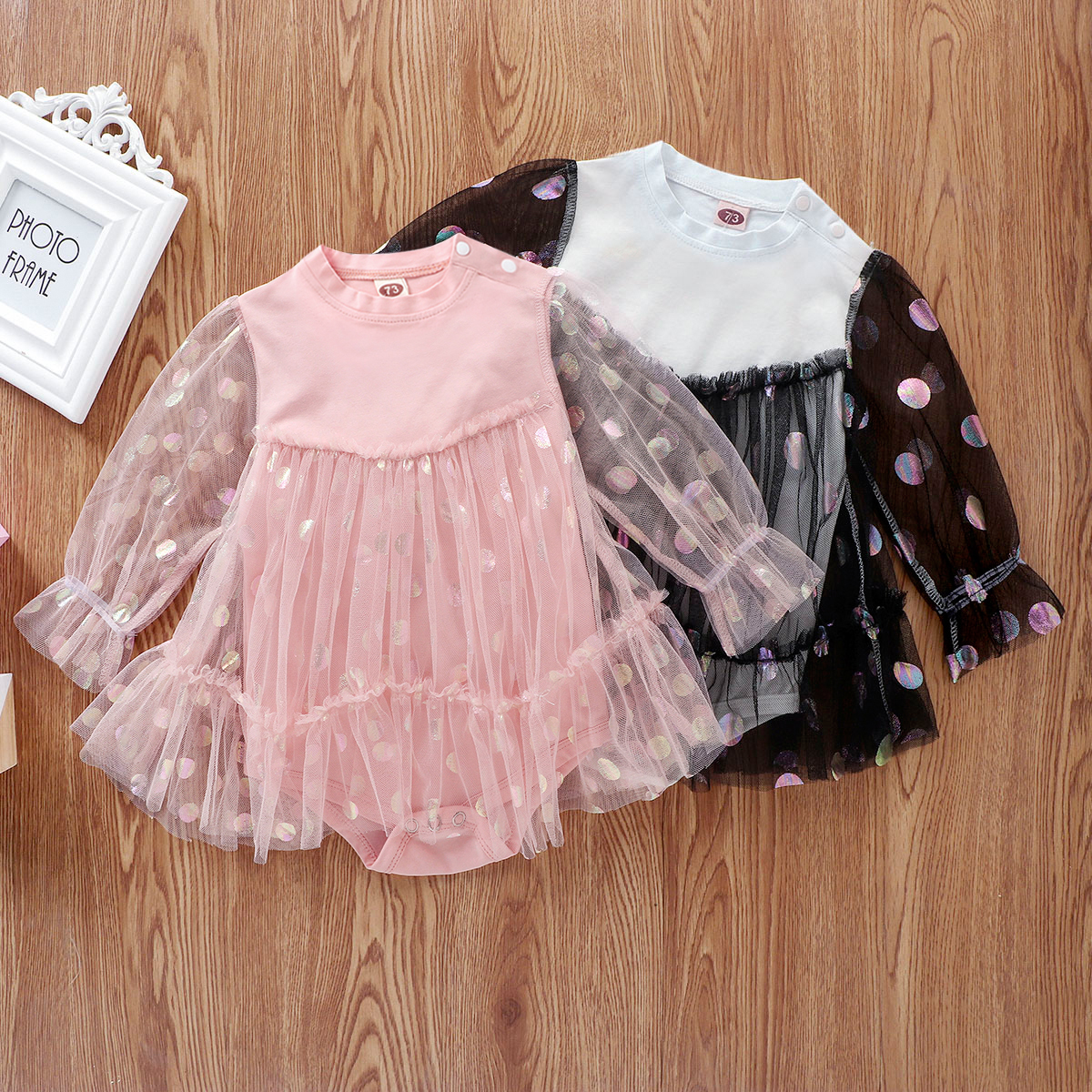 

Baby Solid Polka Dots Tulle Dress Rompers