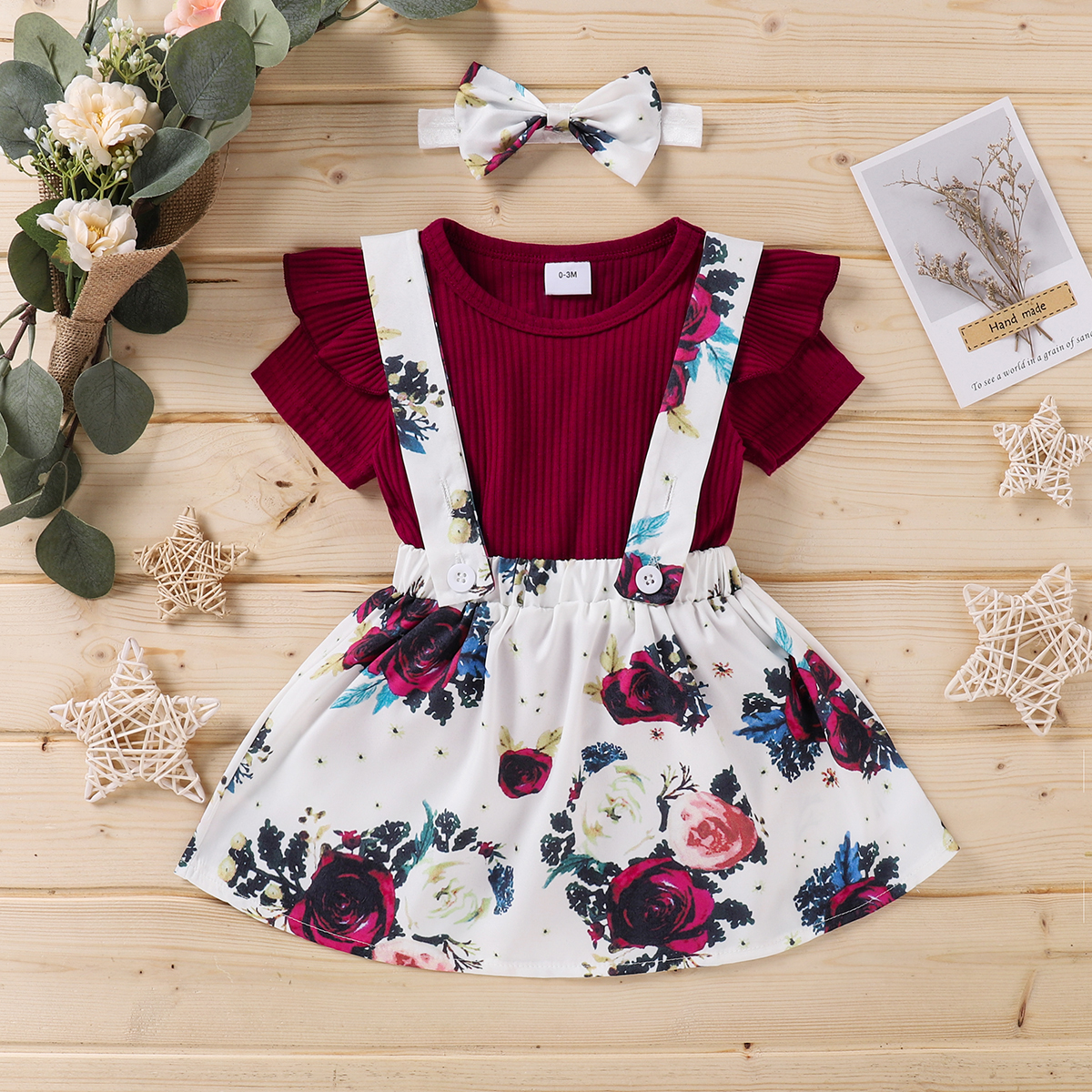 

3pcs Baby Girl Short-sleeve Cotton Floral casual Suit-dress