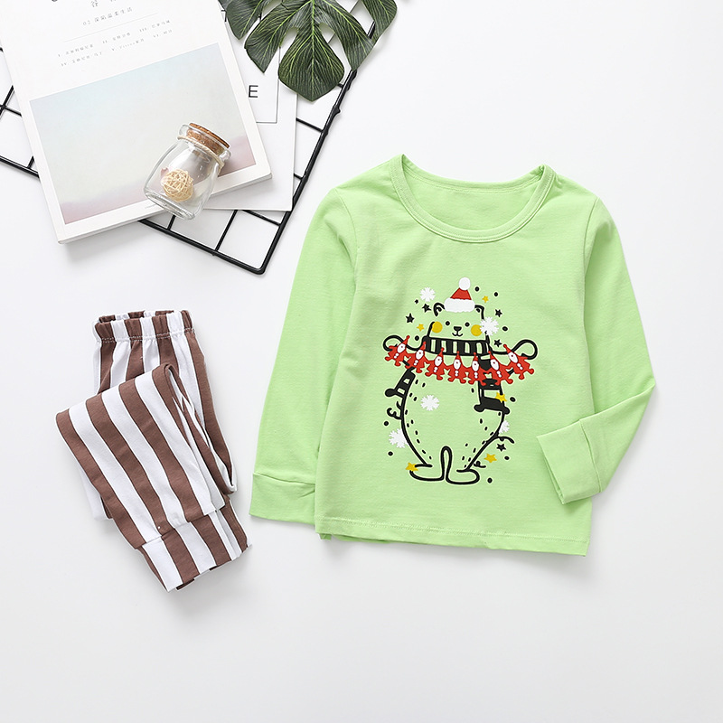 

Baby Christmas Adorable Bear Print Long-sleeve Top and Striped Pants Set
