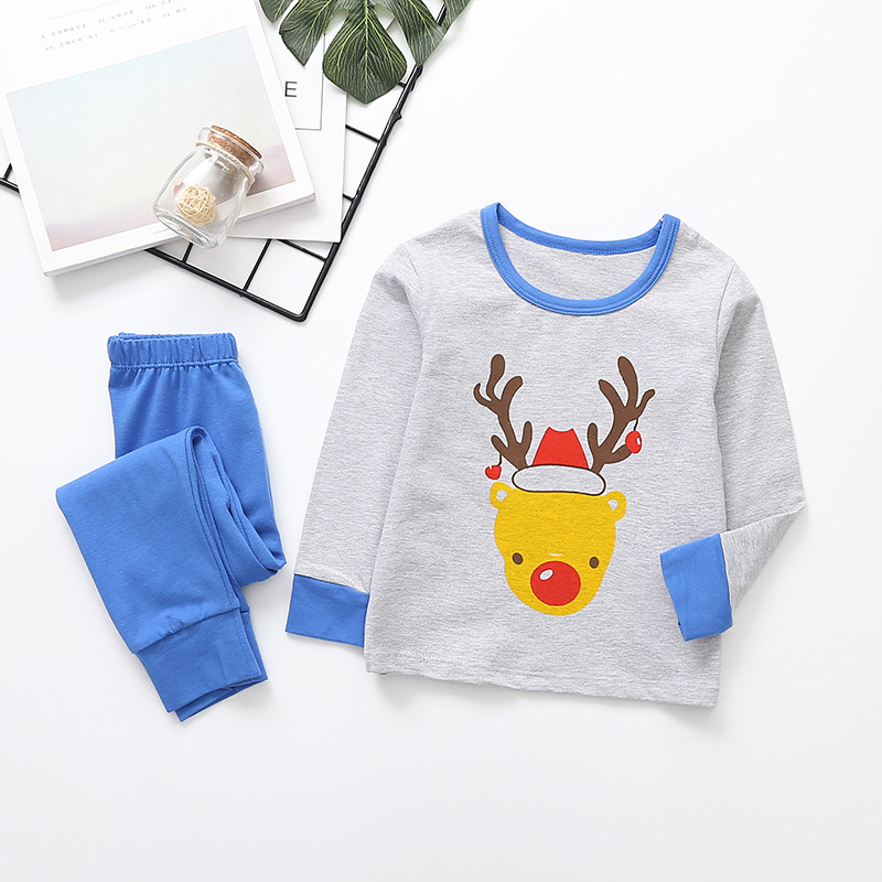 

Baby Christmas Adorable Reindeer Print Long-sleeve Top and Solid Pants Set