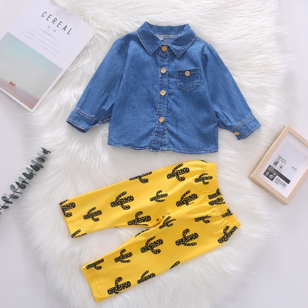 

Baby / Toddler Stylish Denim Shirt and Cactus Print Pants Set