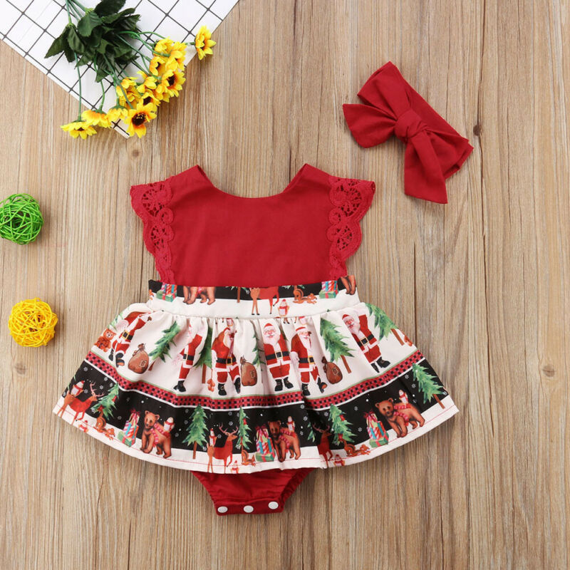

2-piece Baby Christmas Santa Dress Romper and Headband Set