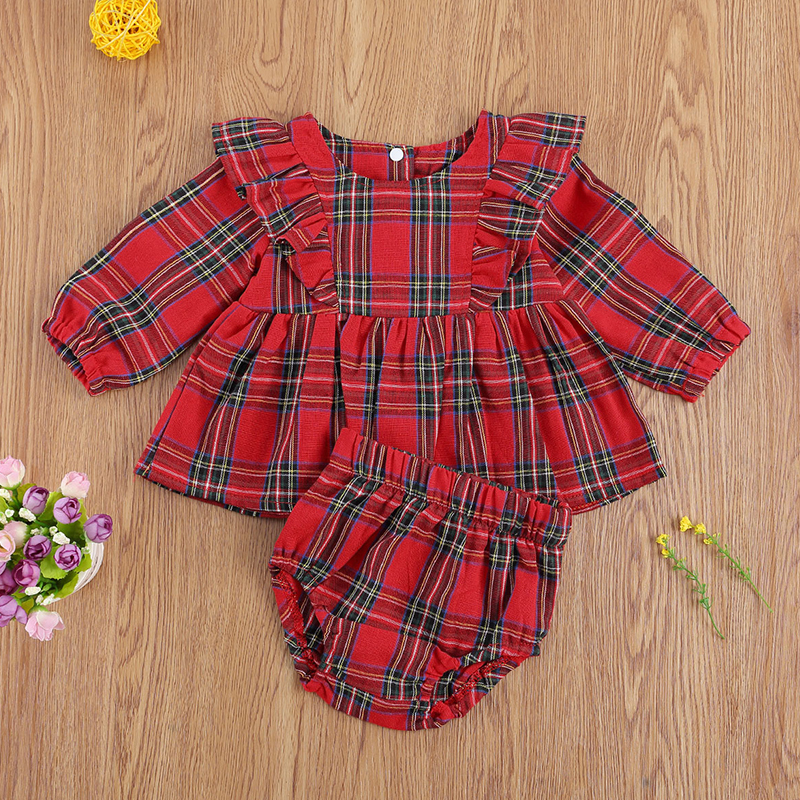 

2pcs Baby Girl Sweet Plaid Baby's Sets Cotton Fashion Long Sleeve Infant Clothing Outfits