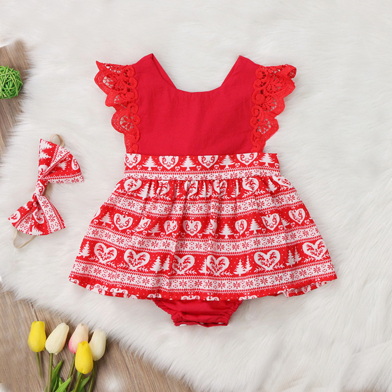 

2-piece Baby Sweet Lace Dress Romper and Headband Set
