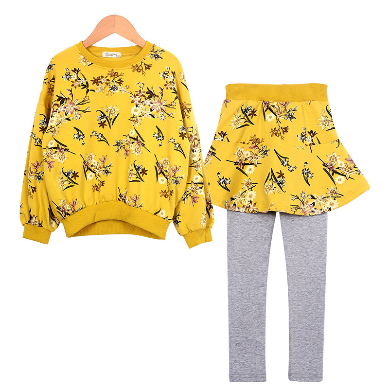 

Floral Print Long-sleeve Top And Skirt Set
