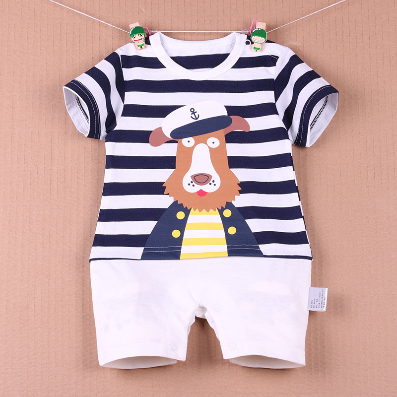 

Baby Navy Style 3D Dog Striped Bodysuit