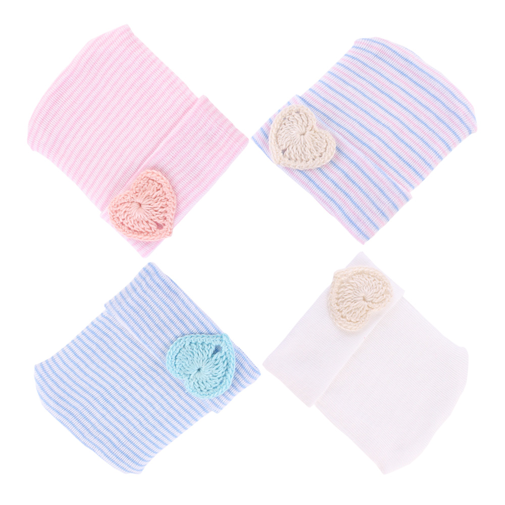 

2-piece Baby Striped Knitted Heart Newborn Hat Set