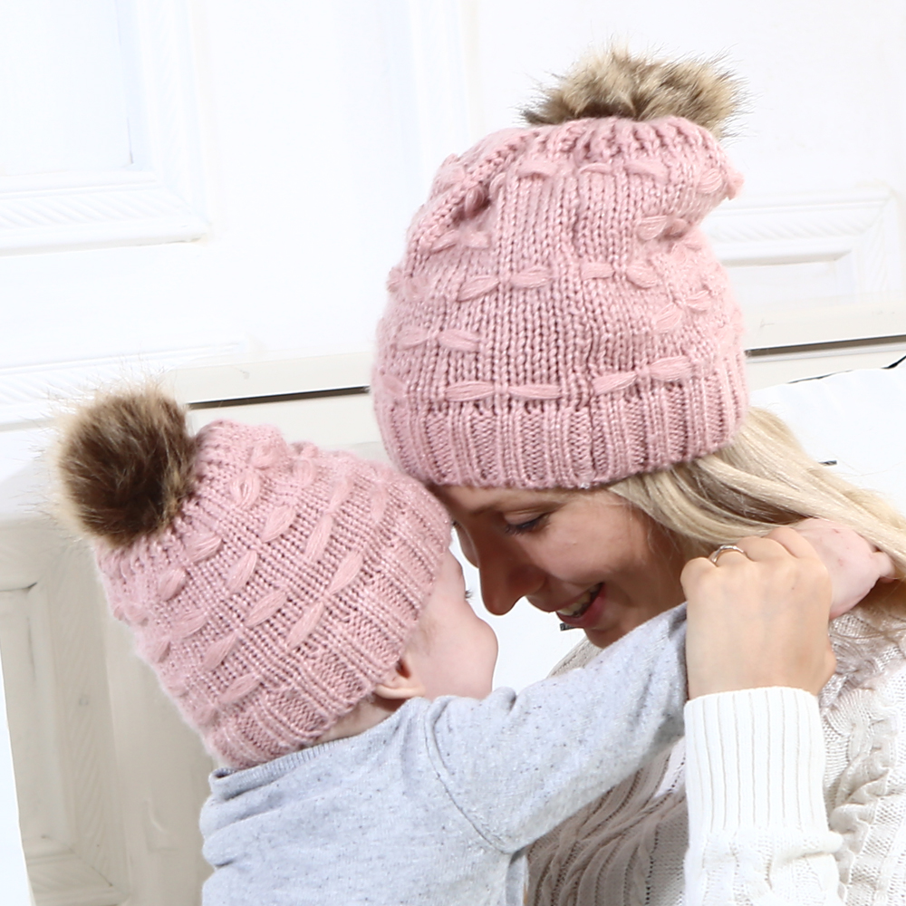 

Mommy and Me Multi Color Bow Decor Knit Hats