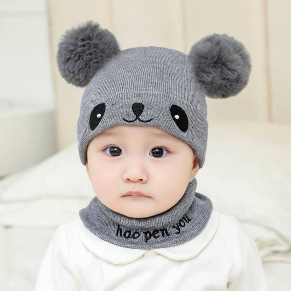 

Baby / Toddler Pompon Animal Embroidered Knitted Hat with Scarf