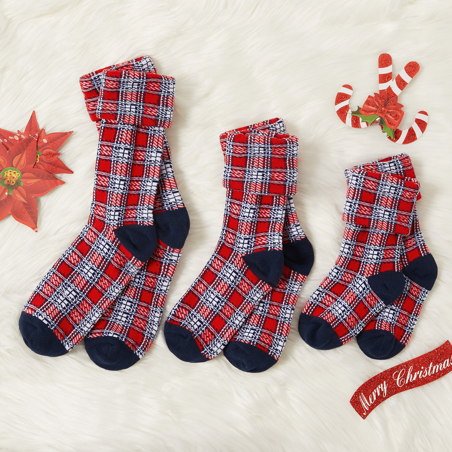 

1-pack Baby / Toddler / Kid Plaid Christmas Middle Socks