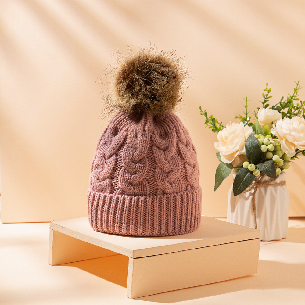 

Baby / Toddler Solid Knitted Pompon Hat