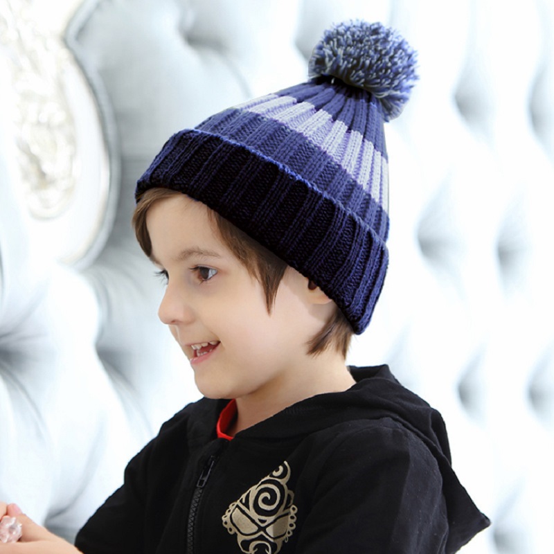 

Toddler / Kid Pompon Striped Knitted Hat