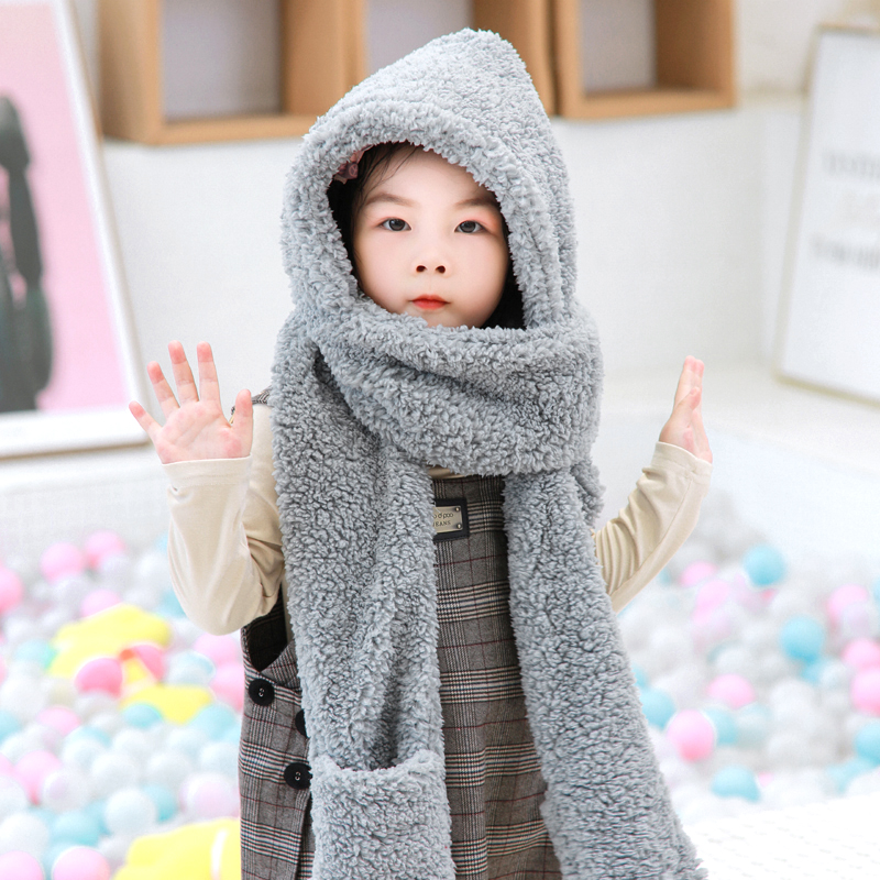 

Kid Solid Fleece Thermal Hat with Scarf and Gloves