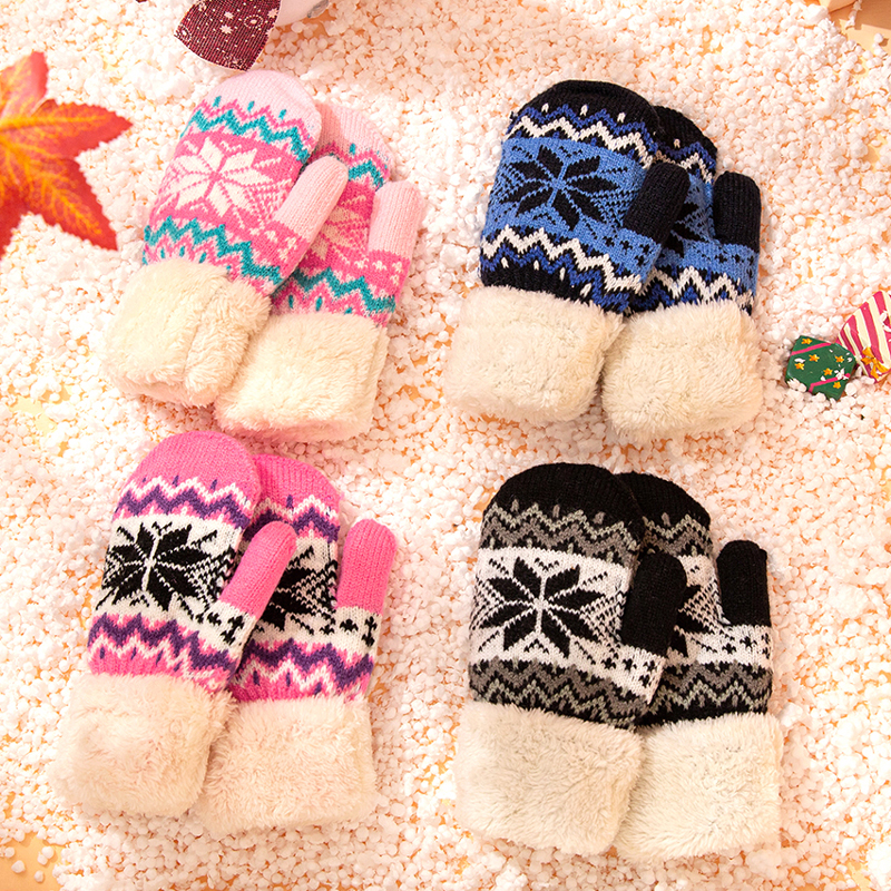 

Toddler / Kid Christmas Snowflake Fleece Thermal Knitted Gloves