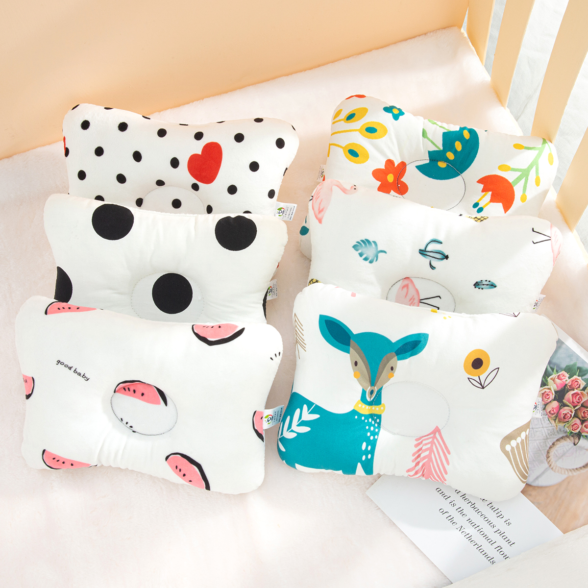 

Cotton Cartoon Stereotyped Baby Pillow Anti-eccentric Head Newborn Baby Pillow Four Seasons Universal Children Stereotyped Pillow
