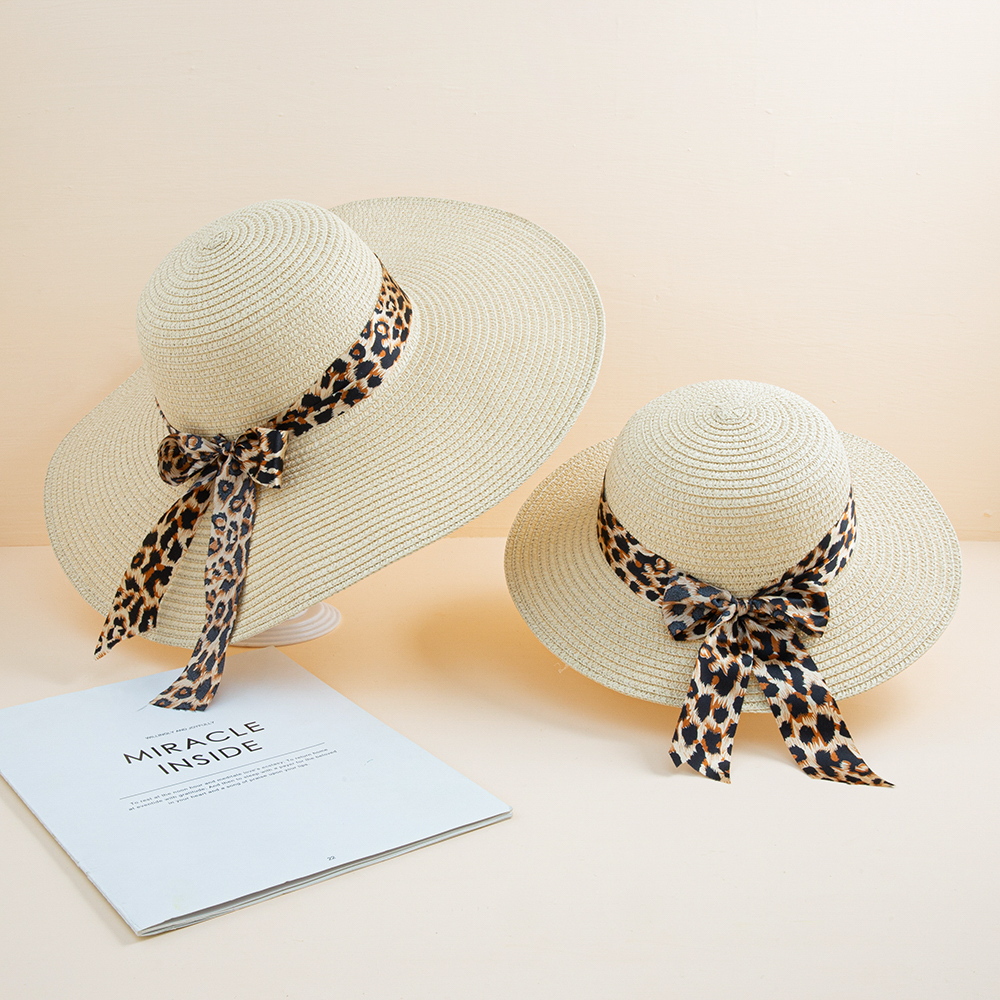 

Leopard Bowknot Decor Straw Hats for Mommy and Me