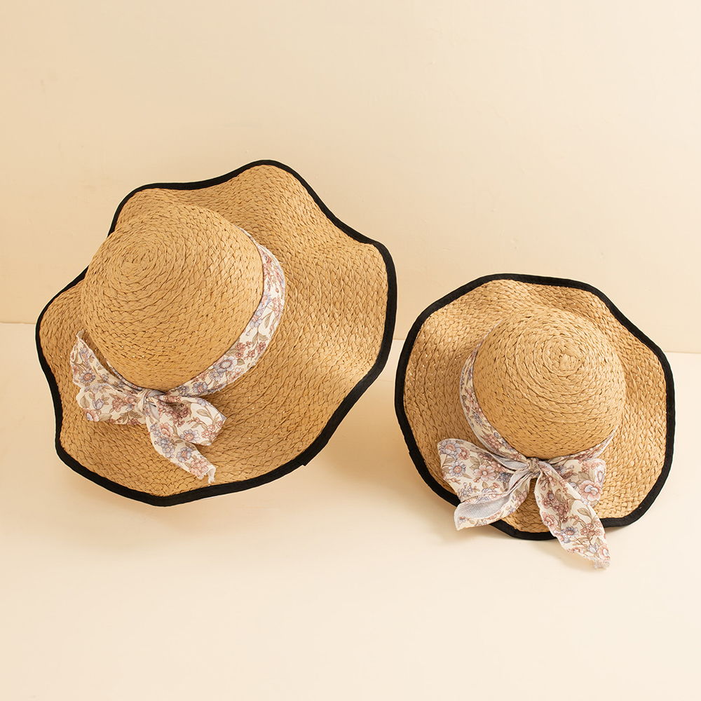 

Floral Bowknot Decor Beach Straw Hats for Mommy and Me