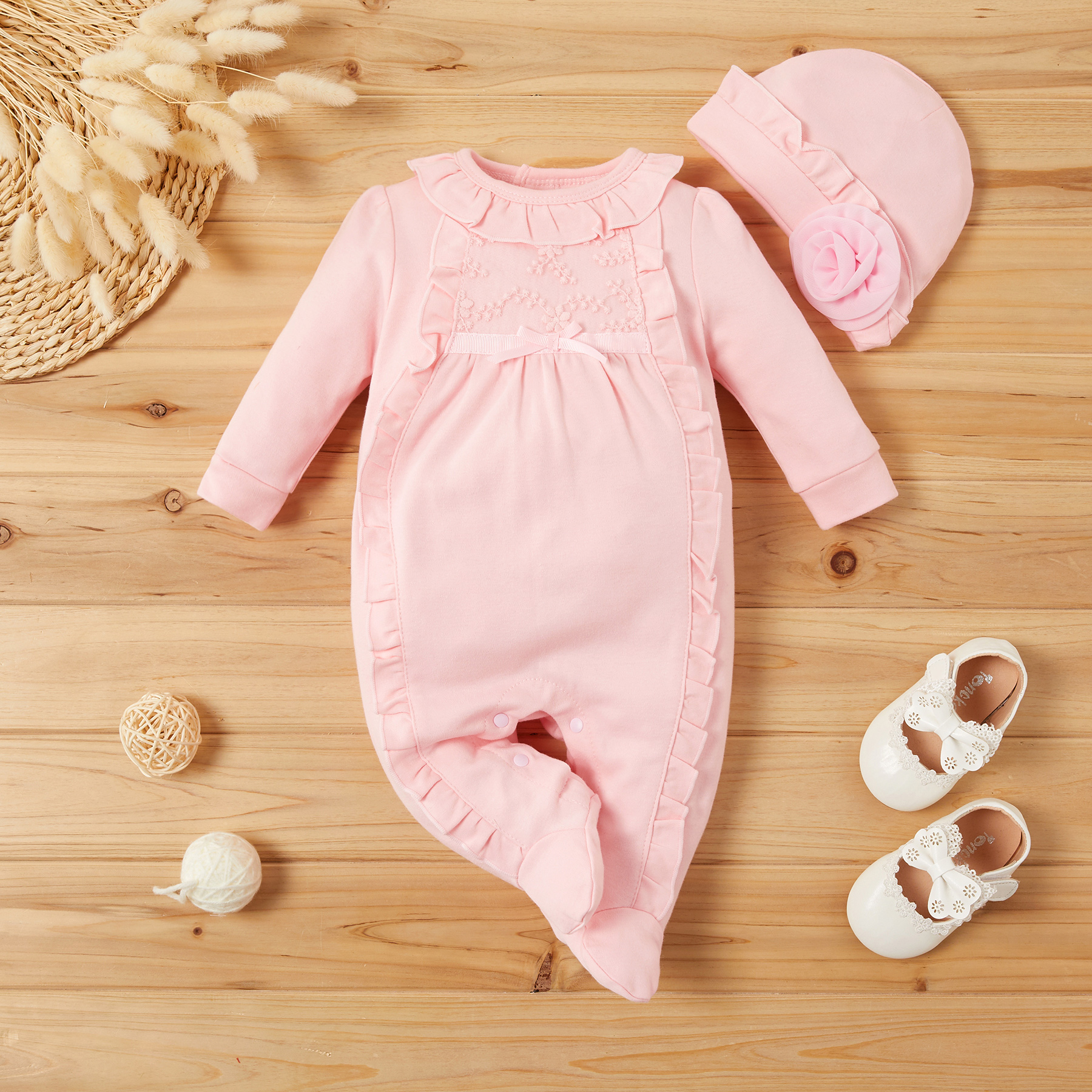 

Floral Decor Long-sleeve 100 Day Party Jumpsuit with Hat (no shoes)