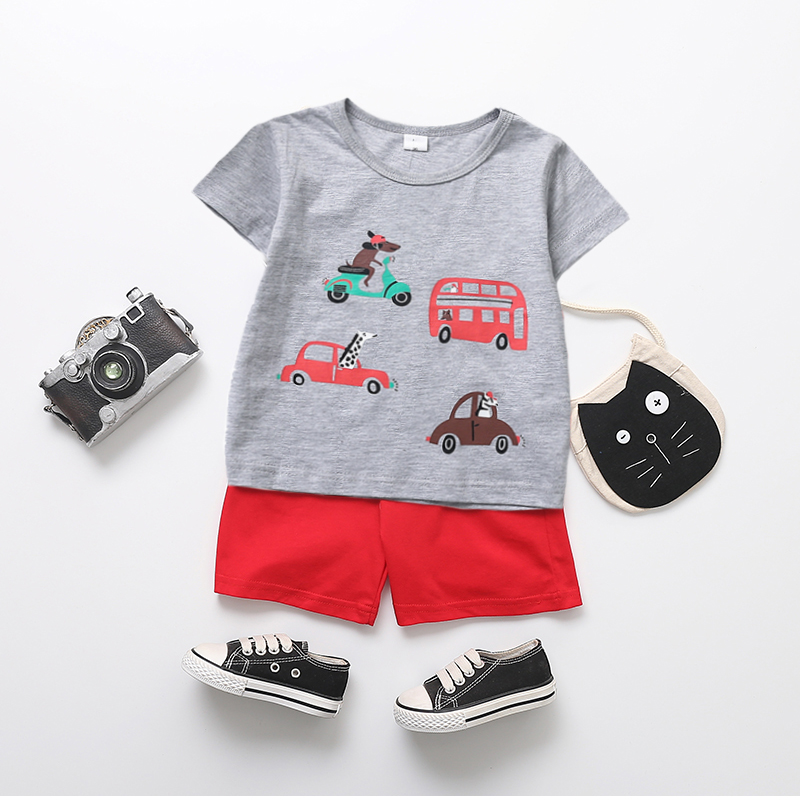 

Baby / Toddler Lovely Cartoon Car Print Tee and Solid Shorts Set