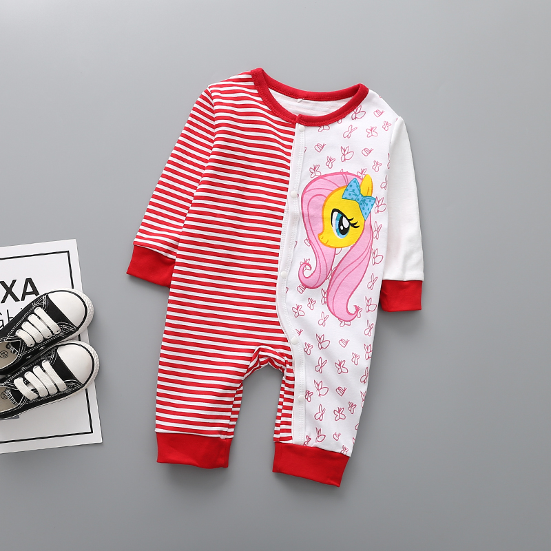 

Baby Cartoon Print Stripe Long-sleeve Jumpsuit
