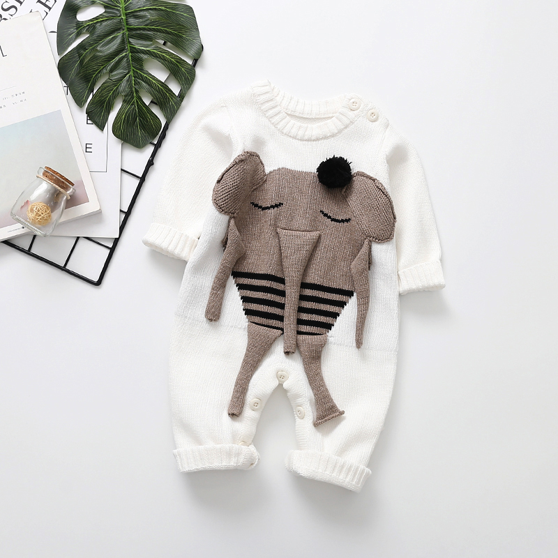 

Baby Boy Knitted Design Elegant Embroidery Long-sleeve Jumpsuit