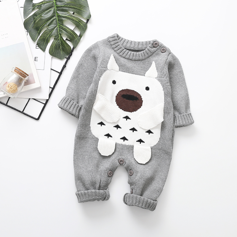 

Baby Boy Knitted Design Cute Bear Embroidery Long-sleeve Jumpsuit