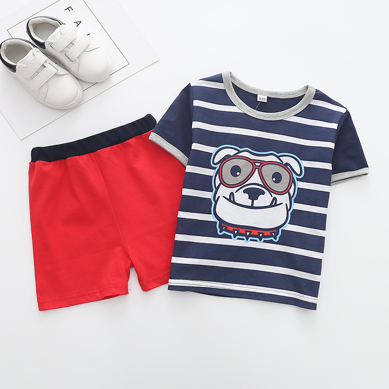 

2pcs Baby casual Stripes & Dog Baby's Sets Short Sleeve Infant Toddler Outfit