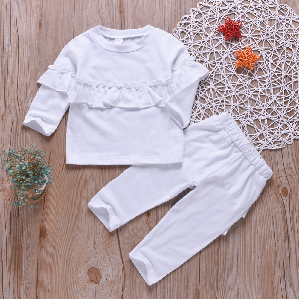 

Baby / Toddler Solid Ruffled Long-sleeve Top and Pants Set