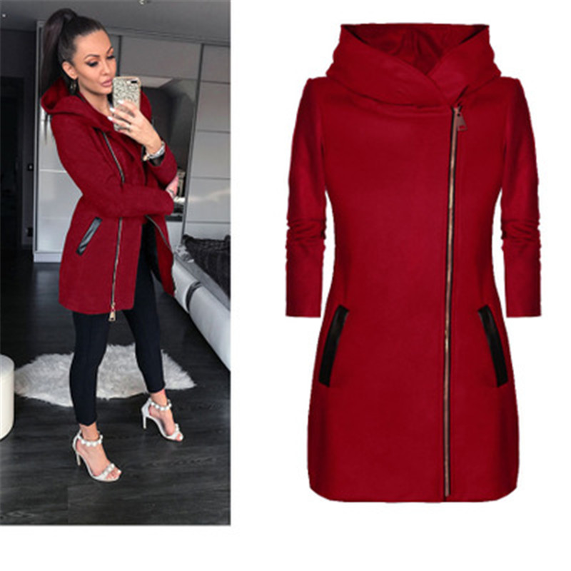 

Fashion side zipper plus velvet jacket hooded jacket sweater women