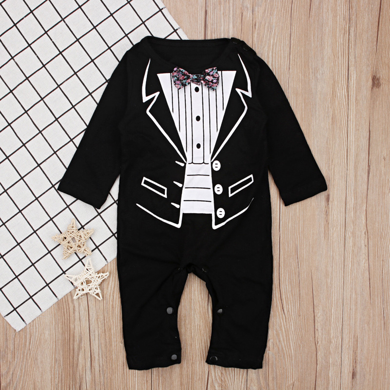 

Baby Gentleman Style Bowknot Decor Long-sleeve Jumpsuit