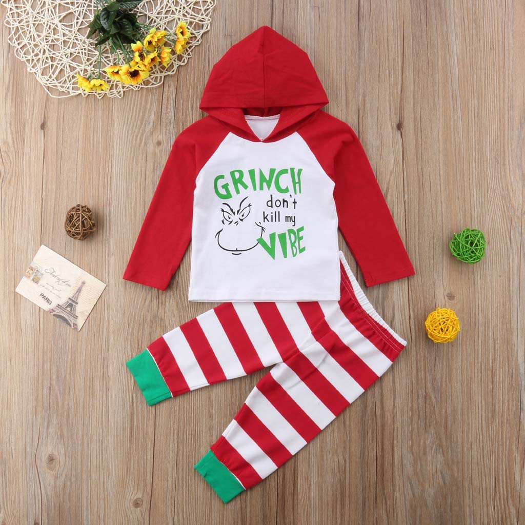 

Baby / Toddler Christmas Letter Print Hoodie and Striped Pants Set