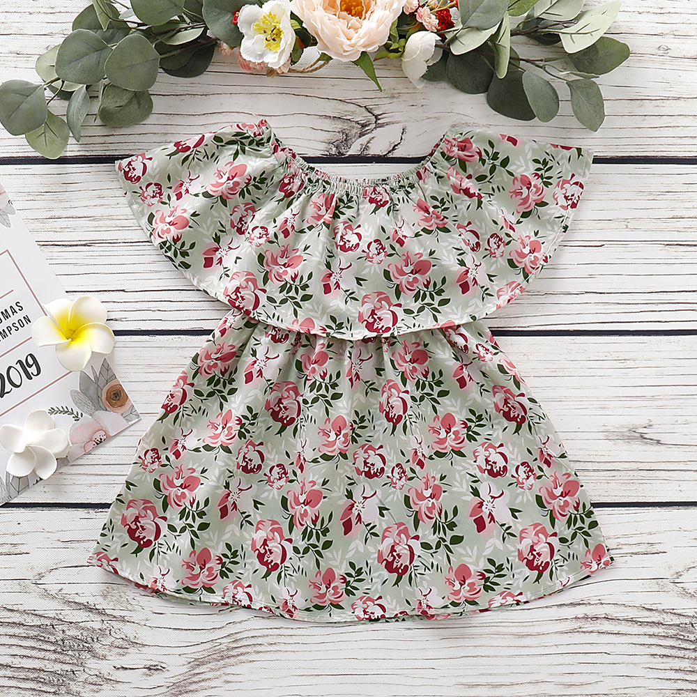 

Baby / Toddler Floral Print Off Shoulder Dress