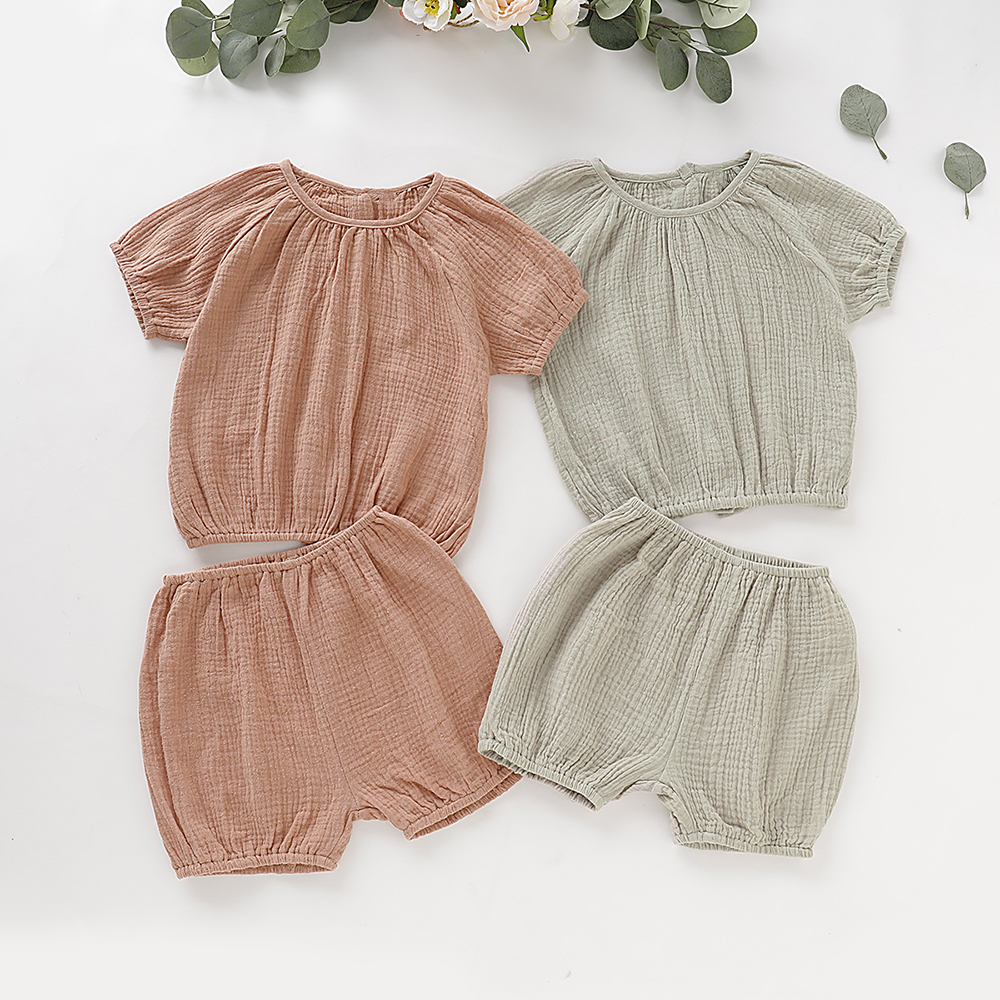 

Baby / Toddler Causal Solid Short-sleeve Top and Shorts Set