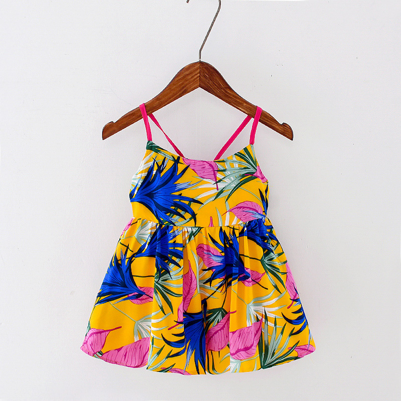 

Baby / Toddler Trendy Colorful Leaf Print Backless Slip Dress