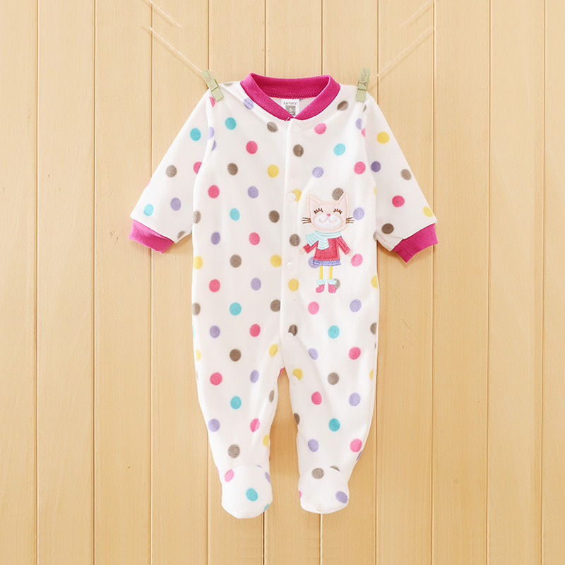 

Baby Girl Cute Cat Print Polka Dots Cotton Style Long-sleeve Jumpsuit