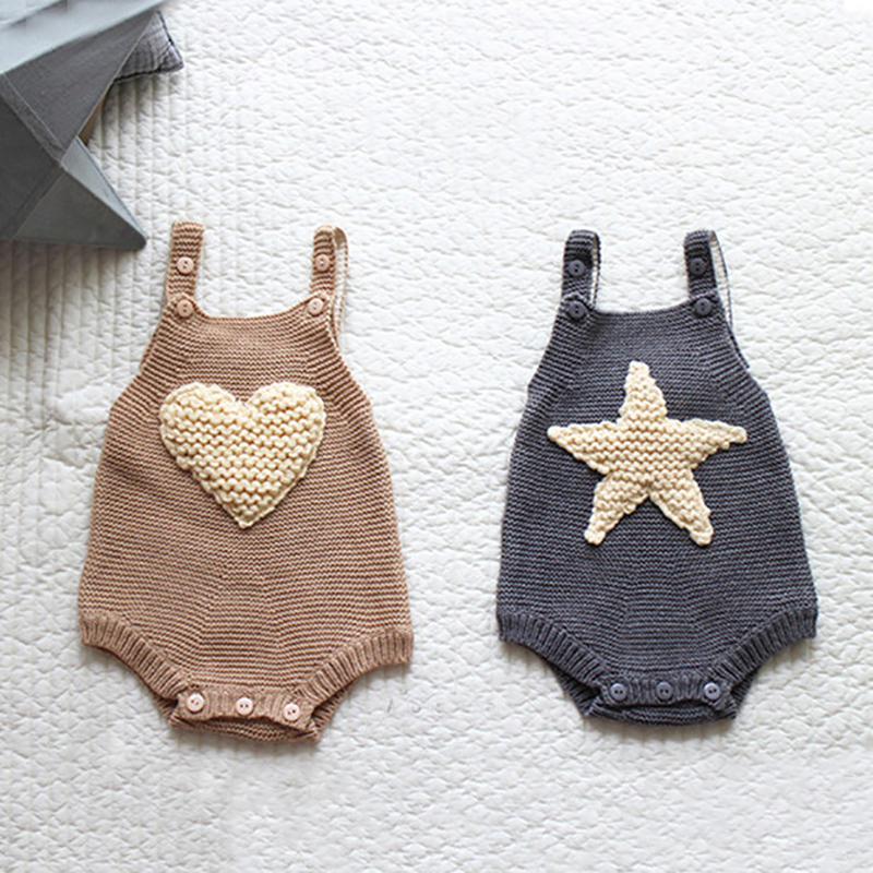 

Baby Star or Heart Design Embroidered Solid Knitted Sleeveless Romper