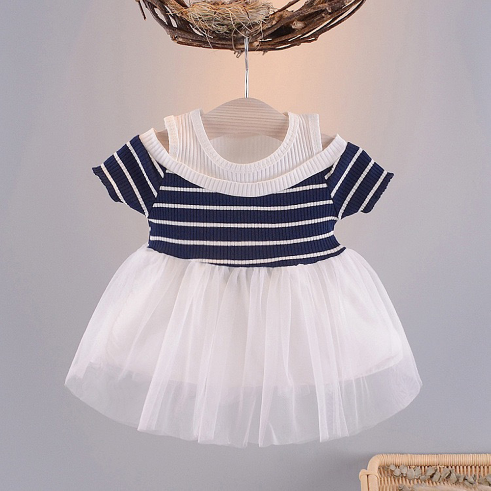 

Toddler Girl Kintted Striped Mesh Dress