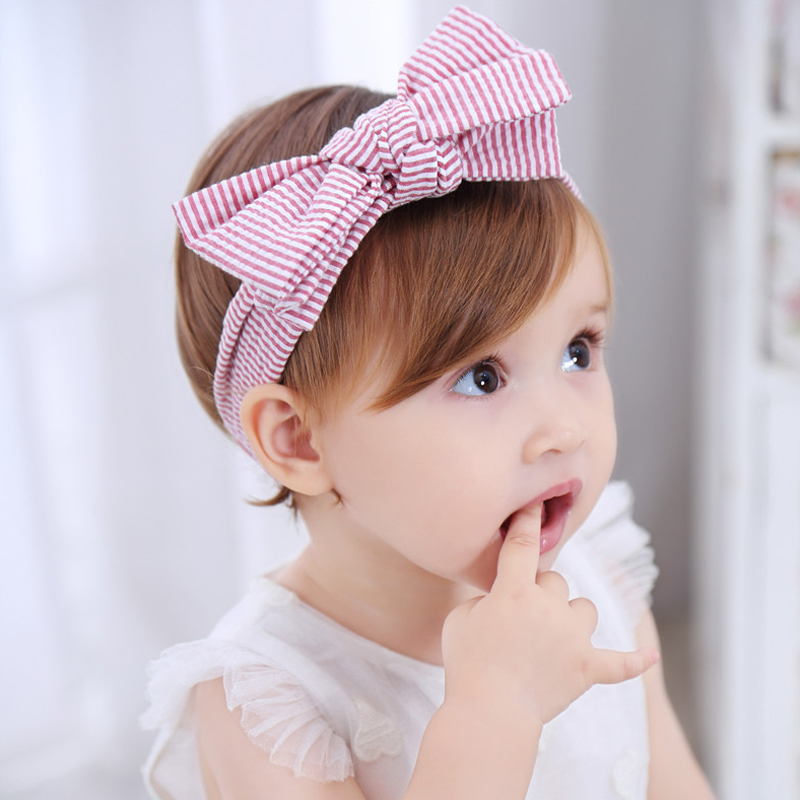 

Baby Girl Cute Bow Decor Elasticized Striped Headband