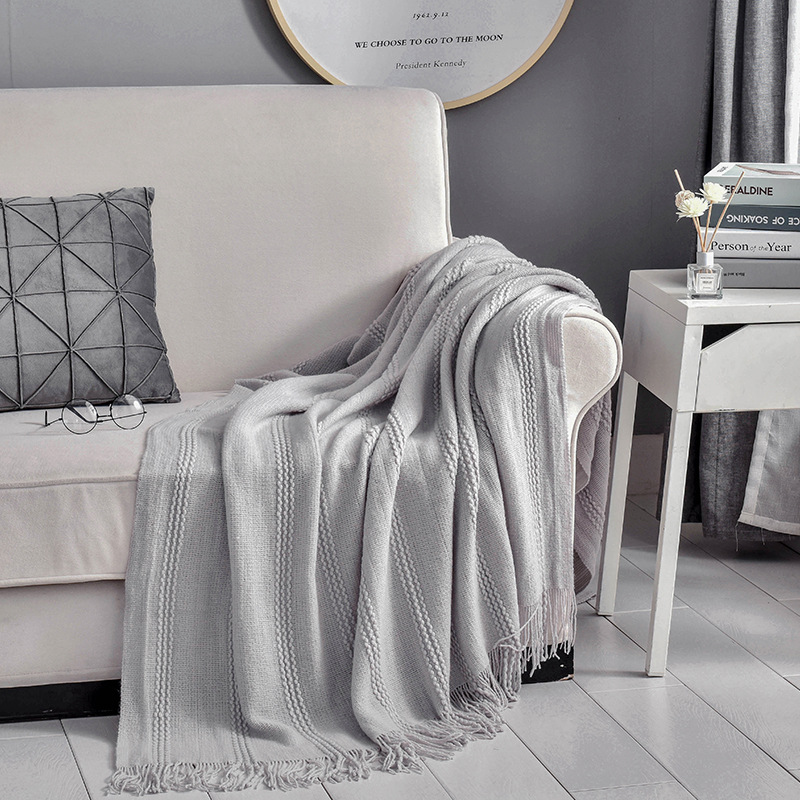 

Concise Striped Tassel Decor Home Blanket